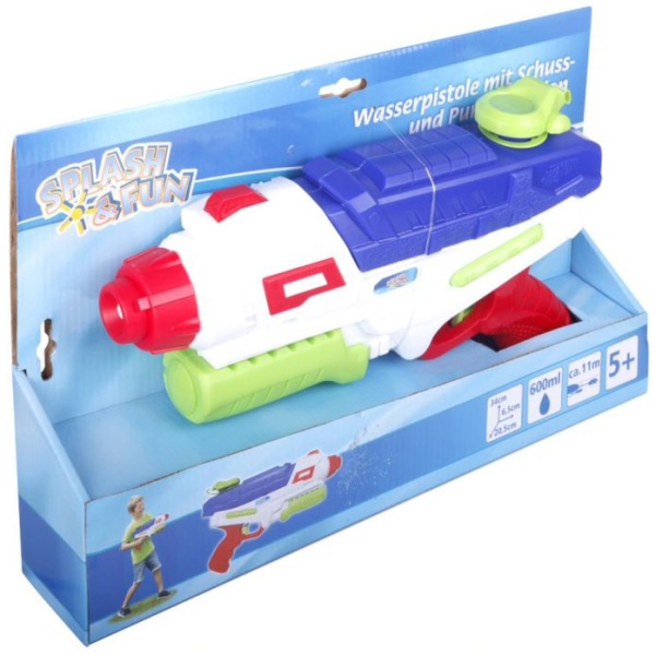 Splash & FUn Wasserpistole, Schuss- und Pumpfunktion, 34 cm