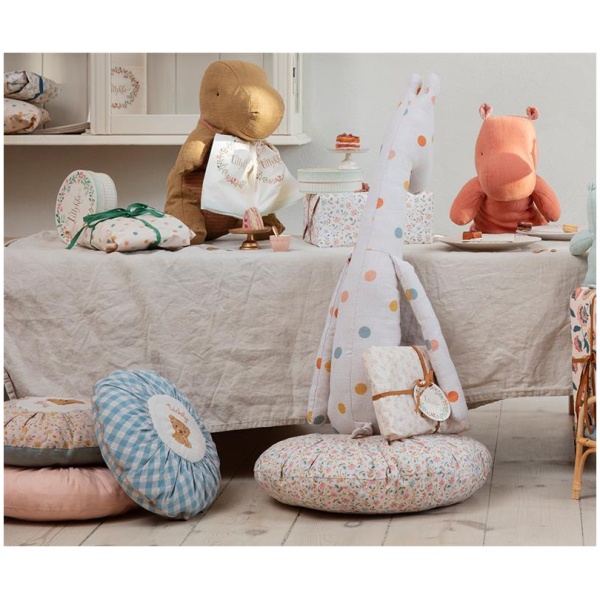 Maileg Cushion, Round small - Teddy, checked