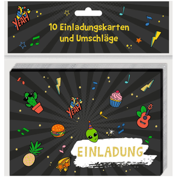 Einladungskarten Funny Patches 10 Exemplare mit Umschlägen