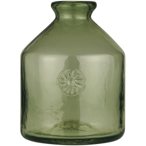 IB Laursen Glasflasche m/Blumenemblem grünes Glas NON FOOD mundgeblasen