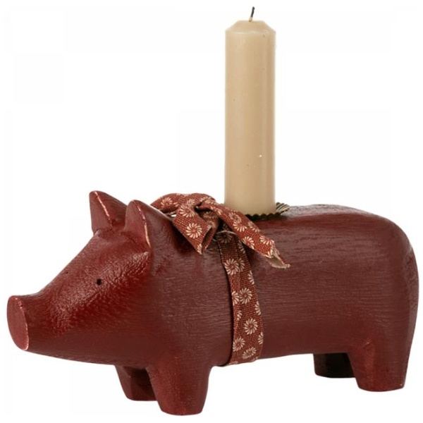 Maileg Pig candle holder, Medium - Red