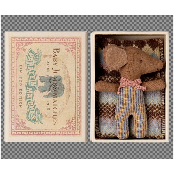 Maileg Sleepy wakey baby mouse in matchbox - Rose