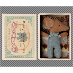 Maileg Sleepy wakey baby mouse in matchbox - Blue